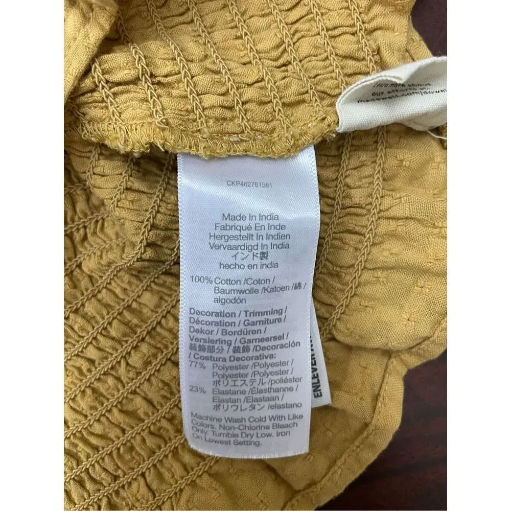 Madewell Mustard Lucie Puff-Sleeve Smocked Bodice Top Size X-Small